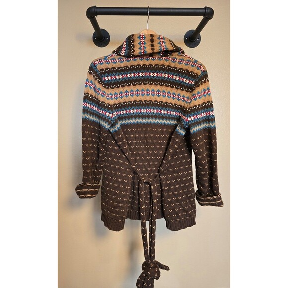 Vintage hand knit Brown Chaps cardigan with belt women's size petite medium - Picture 3 of 12